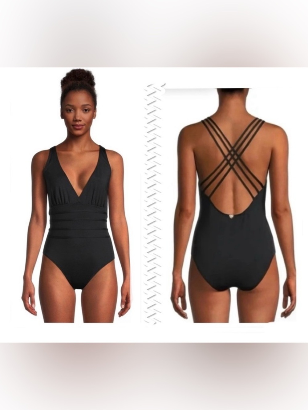 Catherine Malandrino Black One Piece Swimsuit with Criss-Cross Back Size Medium